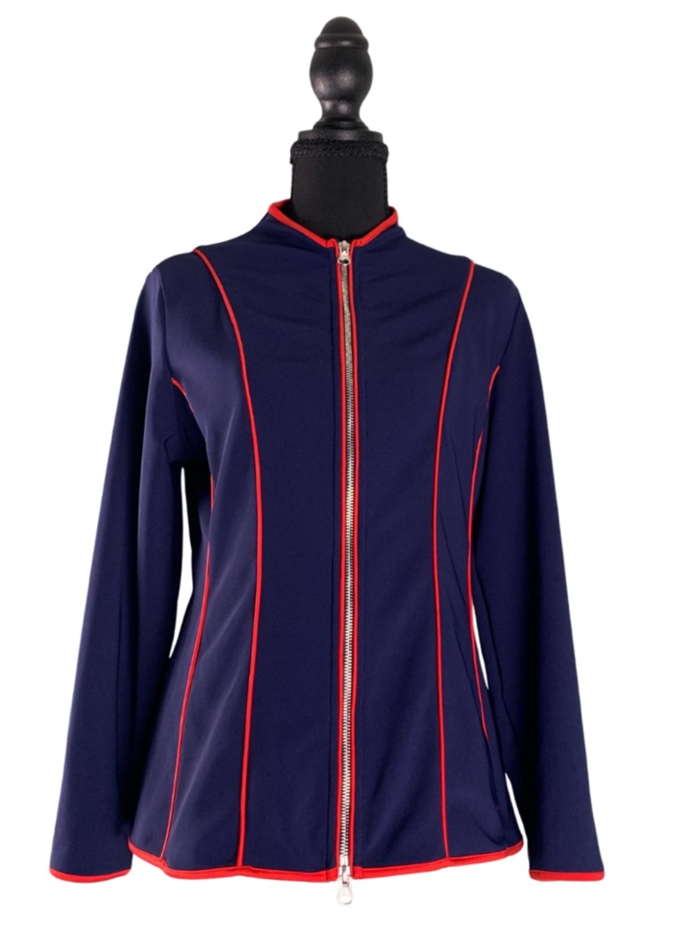 Boston Proper Navy Sport Track Jacket with Red Piping Women’s S Athleisure